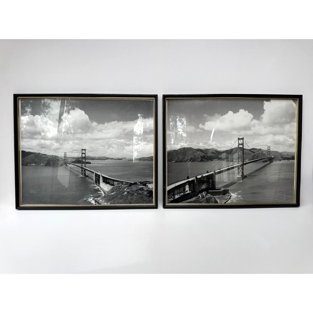 Pair of Vintage Golden Gate Bridge Black and White Photographs